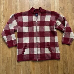 Gap 100% Cotton Zip Up Checkered Sweater